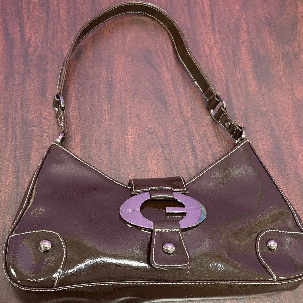 G by Guess Shiny Dark Brown Shoulder Bag